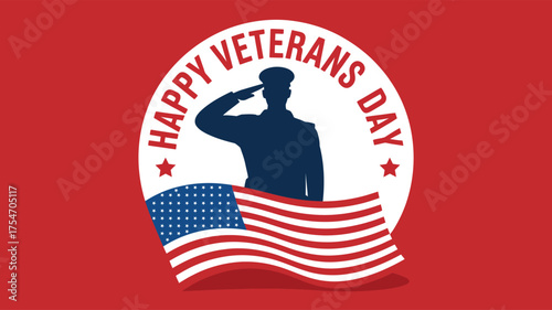 veterans day tribute with saluting soldier silhouette, american flag, red background and patriotic design honoring u.s. military heroes