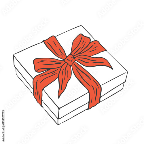 Hand drawn chalk Christmas gift box with bows. Retro vintage new year party. Decorative design element for holiday. Vector doodle illustration