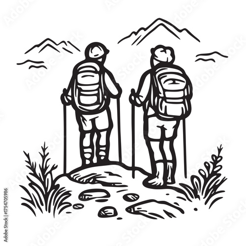 simple outline line art illustration of guided hiking tours