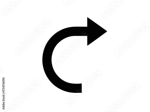 Circular Arrow Pointing Right Indicating Direction and Forward Progress on White