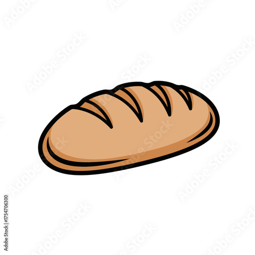 Loaf of bread with crusty ridges on white background