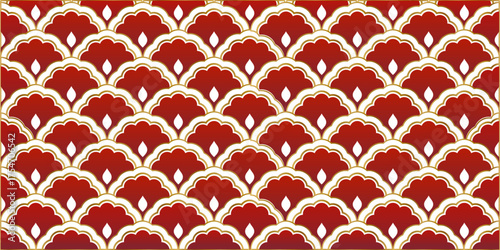 Chinese wave pattern red and gold vector illustration