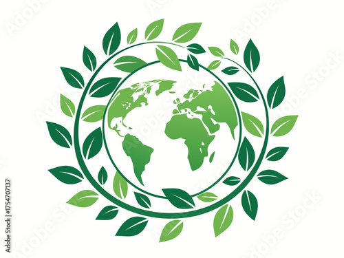 Embrace Green Living: Global Eco Awareness with Lush Leaf Circle Around Earth, Sustainable Future Concept and Environmental Stewardship Design
