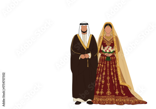 Traditional Arabic Wedding Couple in Cultural Attire Celebrating Their Union with Flowers