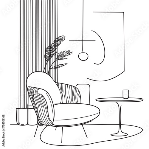 vector illustration of a flat line art style of speaker in a lounge