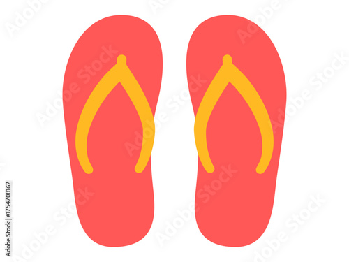 Pair of red and yellow flip-flops icon. Clipart image isolated on background.