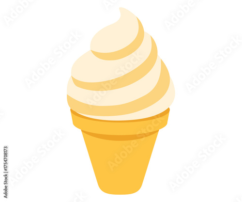 Vanilla soft serve ice cream cone illustration. Clipart image isolated on background.