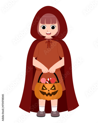 Little Red Hood Girl with Pumpkin Basket