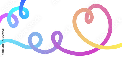 Vibrant colorful gradient squiggle line with heart shape isolated on transparent background. Trendy grain texture. Vector Graphic design element.