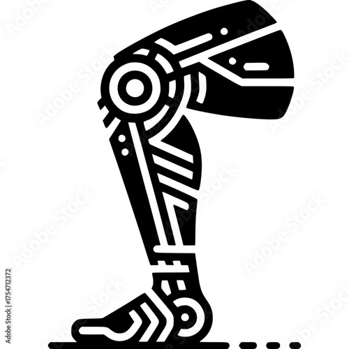 Futuristic Prosthetic Leg: A sleek and intricate illustration showcases a technologically advanced prosthetic leg, symbolizing innovation and medical advancement.