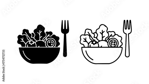 Salad bowl with fork with transparent background