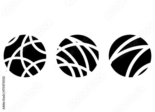 Set of three round black patterns on a white background. Striped Vector Design Element for covers, advertising, packaging.