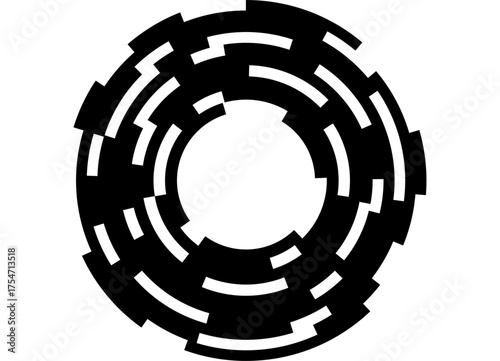 Thick ring. Vector background. Round black pattern on white background. Technological design element for covers, advertising, packaging. Curved lines