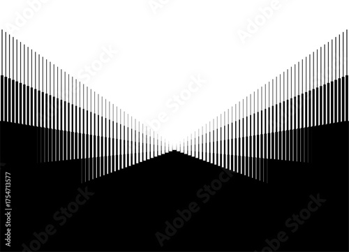 Vector transition from black to white. Striped pattern. Modern design element from straight thin lines. Vector background for covers, advertising, packaging. Halftone. Abstract rays