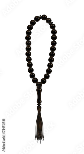 Beautifully Crafted Black Prayer Beads with Tassel Accent on White Background