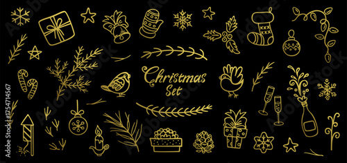 Christmas Design Elements in Gold Color