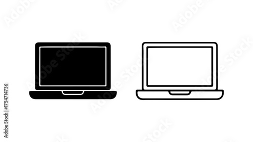 Laptop icons with outline and solid fill with transparent background