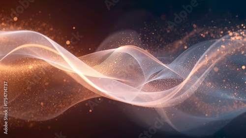 Abstract wave background with light particles in soft colors.