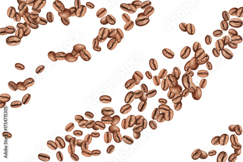 Scattered Coffee Beans Vector Illustration. Aromatic roasted coffee beans.