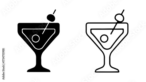 Martini glasses with olives with transparent background