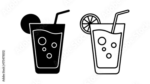 Refreshing drinks with straw and lemon with transparent background