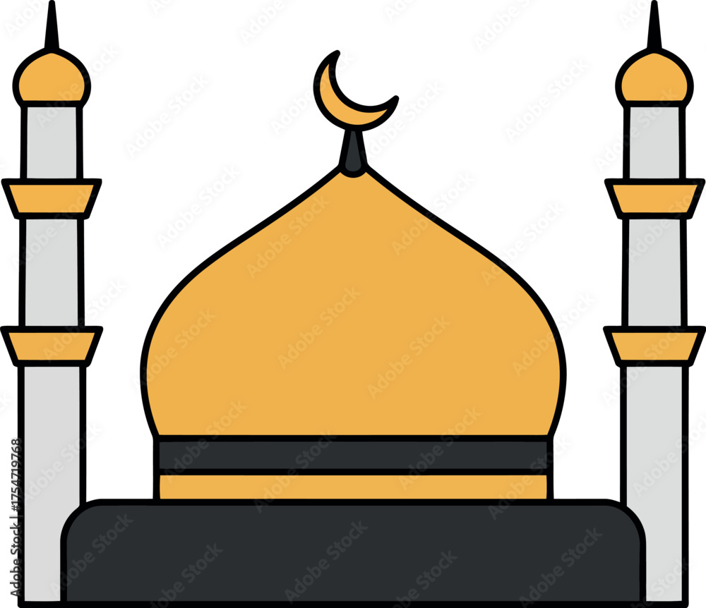 Fototapeta premium Islamic mosque dome minarets crescent moon icon vector vector