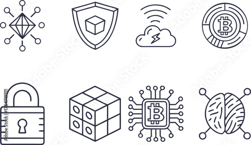 Minimal AI Cryptocurrency and Blockchain Security Icons