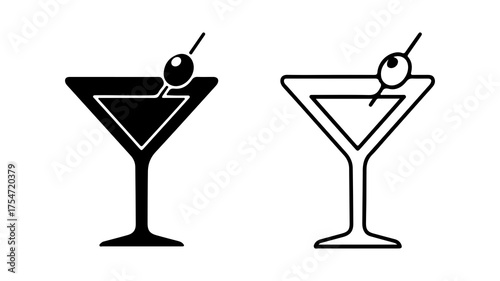 Martini glass with olive and toothpick with transparent background