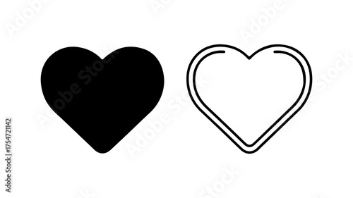 Heart icons with outline and solid fill with transparent background