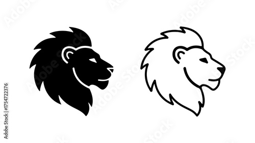 Lion head outline and solid with transparent background