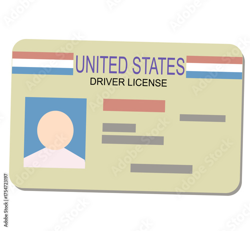 United States driving card vector illustration, USA driver license ID card template, flat design for transport and identification concept