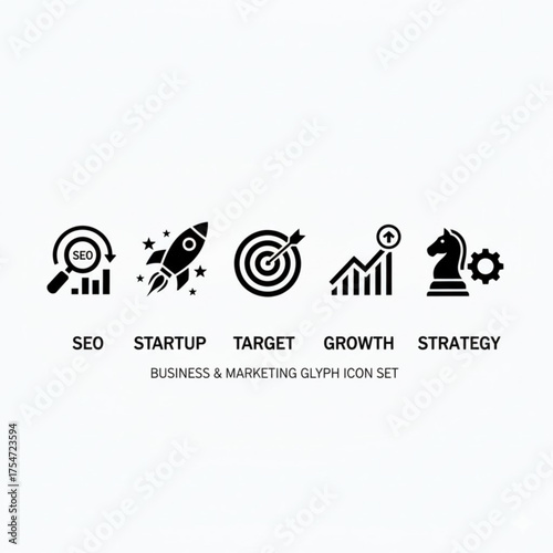 Boost Your Business with This Modern Icon Set for SEO, Startups, Targets, Growth, and Strategy - Perfect for Marketing Materials and Professional Presentations