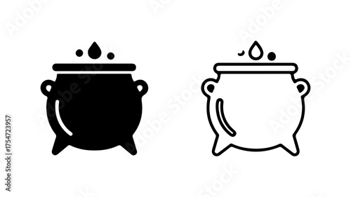 Cauldron icons with outline and solid fill with transparent background
