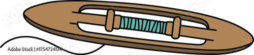Vintage wooden shuttle with blue thread textile crafting tool vector