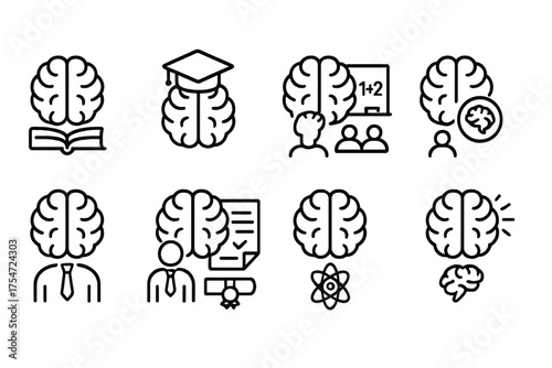 Collection of Brain Icons for Education and Learning