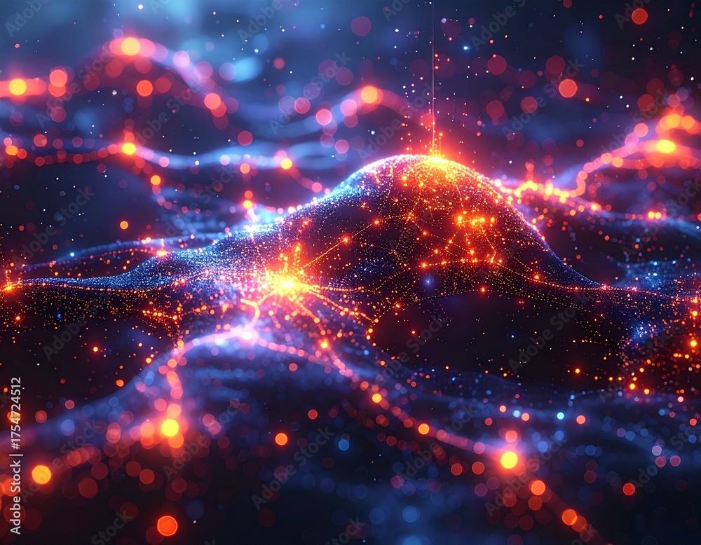 Obraz premium neural network visualization, glowing data nodes connected