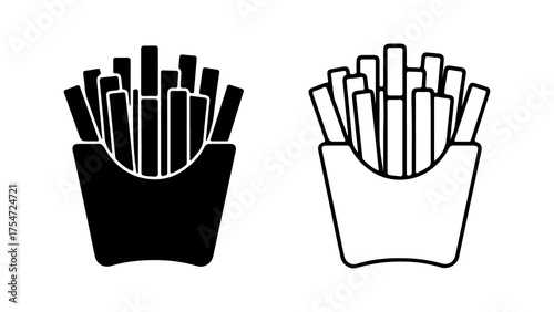 French fries in paper container with transparent background
