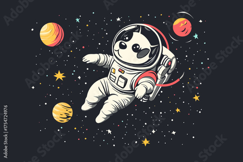 A dog wearing a spacesuit is the first of its kind to venture into outer space, where it chases a sugar bone that is made up of stars