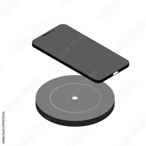 Wireless charger with smartphone, vector