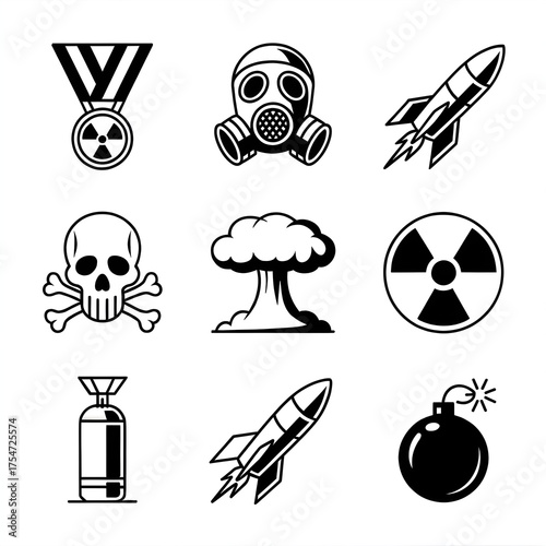 War and Destruction Tattoo Icons Set