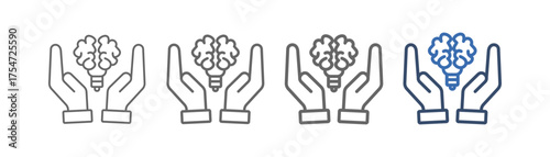 
outline icon sheet intellectual with two-handed design and brain in the middle