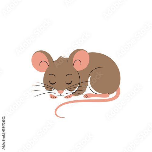 Cute cartoon mouse sleeping isolated on white background adorable rodent with closed eyes resting peacefully