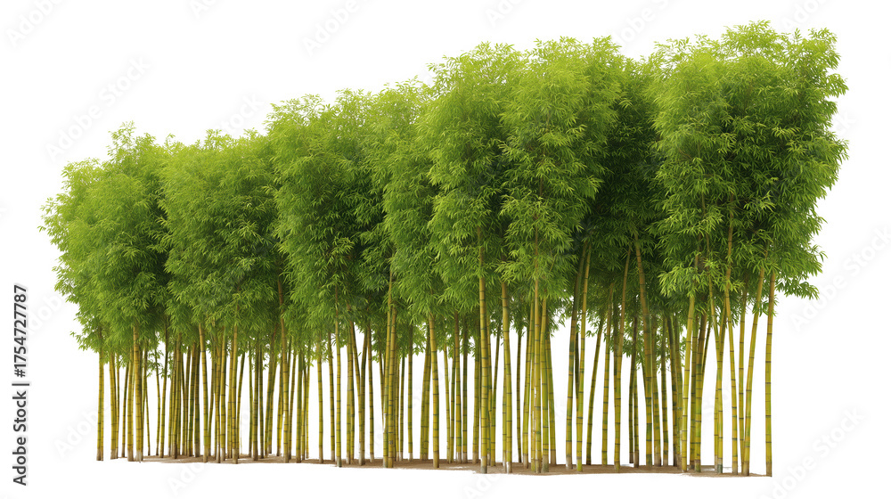 Obraz premium Green Bamboo Forest: A vibrant row of bamboo trees, their slender stalks and lush green foliage creating a tranquil and natural scene.