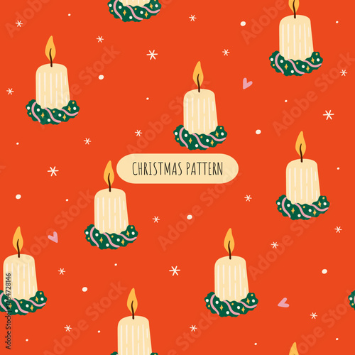Winter seamless pattern with candles in flat style. Merry Christmas print. Vector.