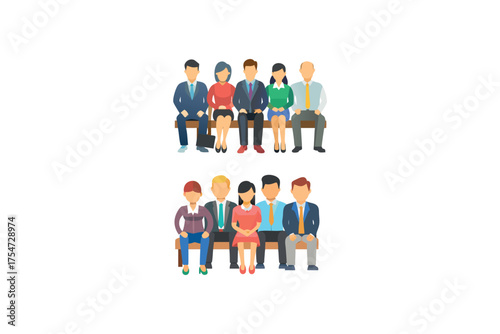 Group of professionals seated in rows a colorful business team silhouette