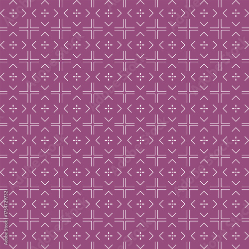 Seamless Geometric Cross Pattern with Symmetrical Line Motifs on Purple Background – Decorative Repeating Design