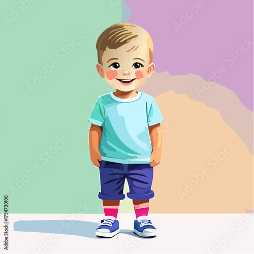 Kleinkind vor bunter Wand