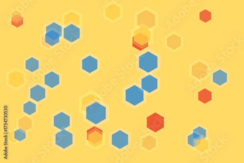 Colorful Geometric Hexagons Background in Yellow Blue and Red Tones