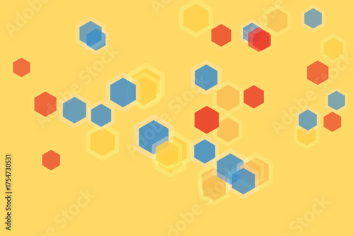 Abstract Background with Colorful Hexagons on a Yellow Canvas Texture