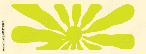 Sun groovy background, summer retro radial burst, yellow graphic wavy. Abstract trendy sunshine poster. Cartoon light beam print. Vintage boho pattern. Modern vector illustration 
